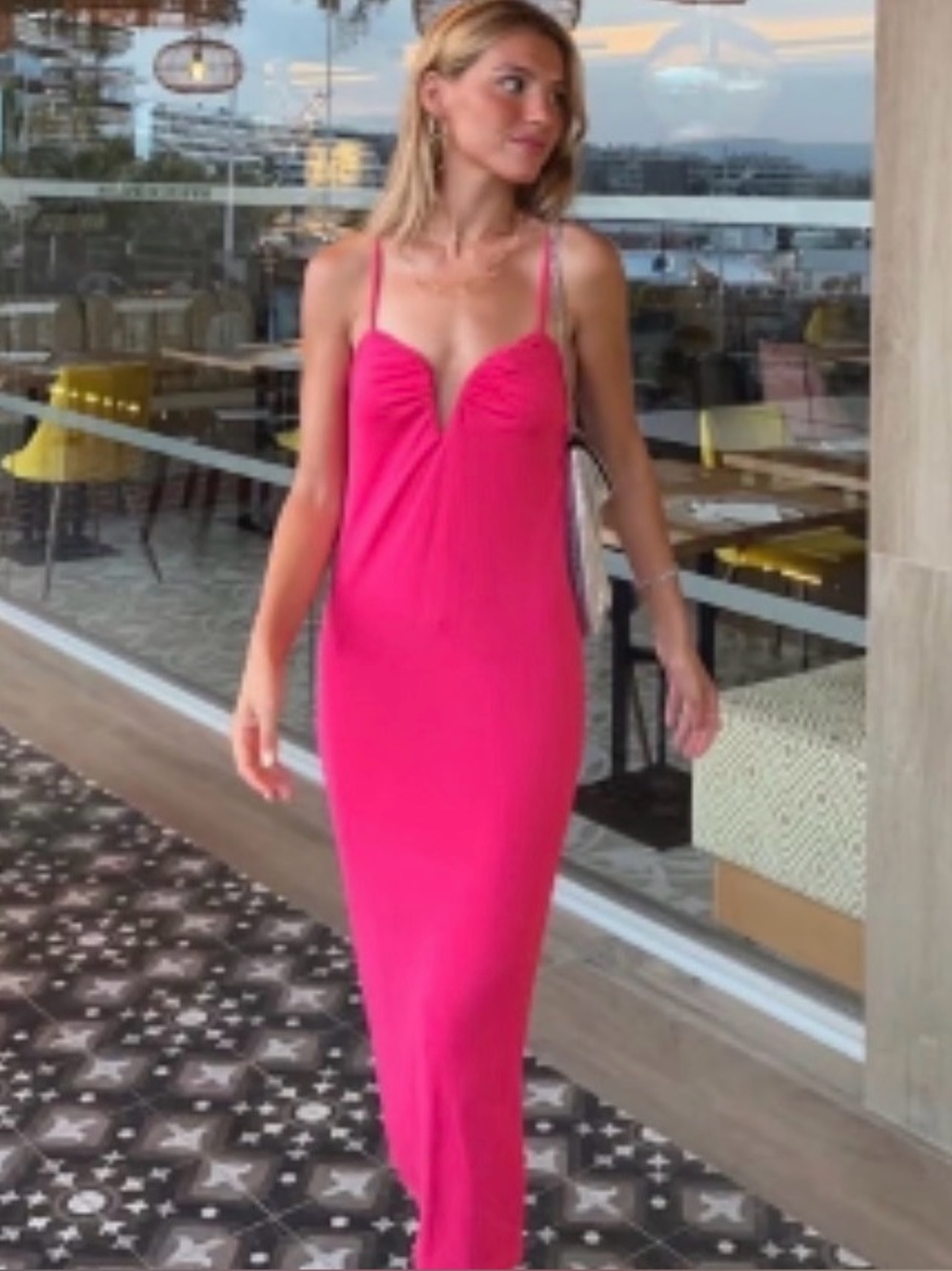 Zara Hot Pink Maxi Slip Dress with Spaghetti Straps